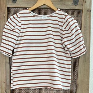 📫 BUY 2 for $20📫 Zara Girl’s Striped Brown Caramel & White Puff Short Sleeve Top